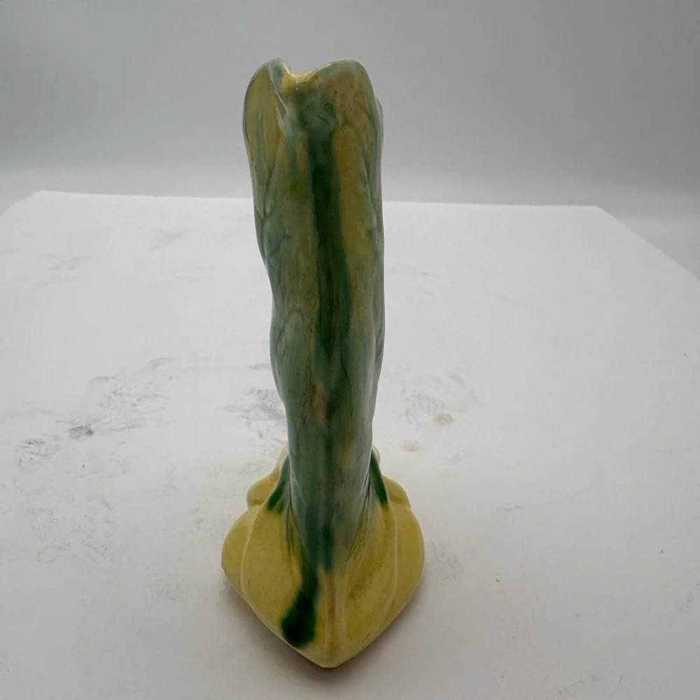 Mid-Century Modern Handcrafted Green and Yellow Leaf Vase